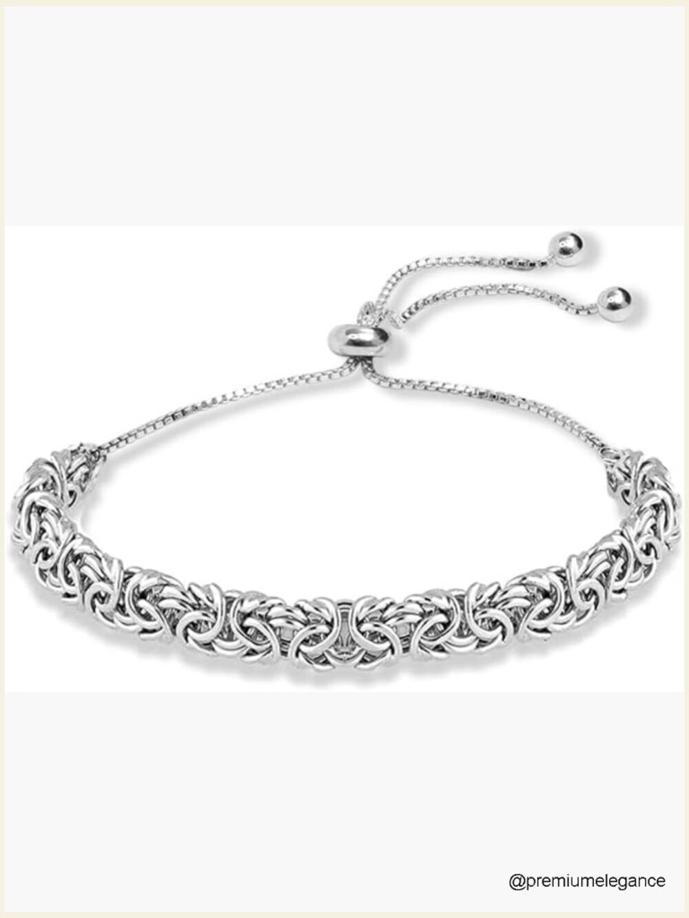 925 Sterling Silver Byzantine Bolo Bracelet Adjustable Sliding Link Chain